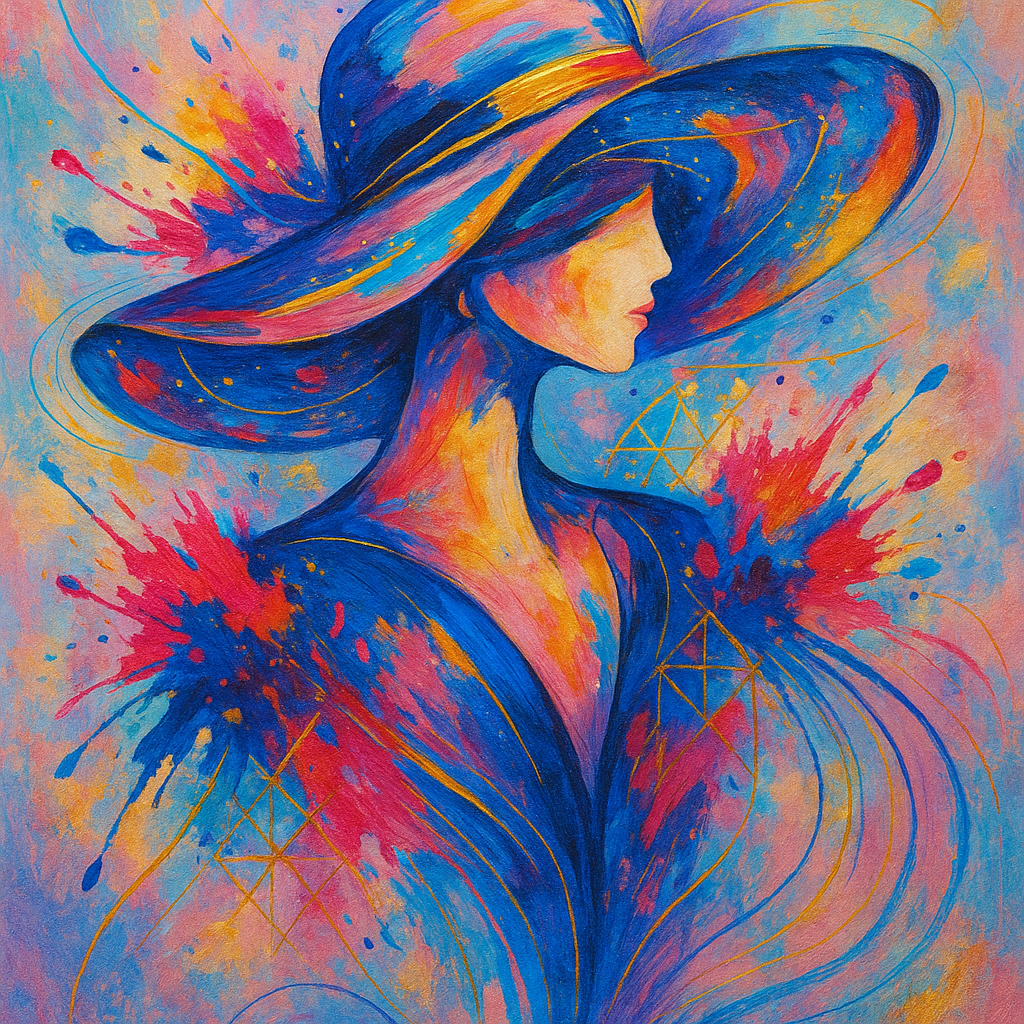 
									An abstract art depiction of a female figure weari…