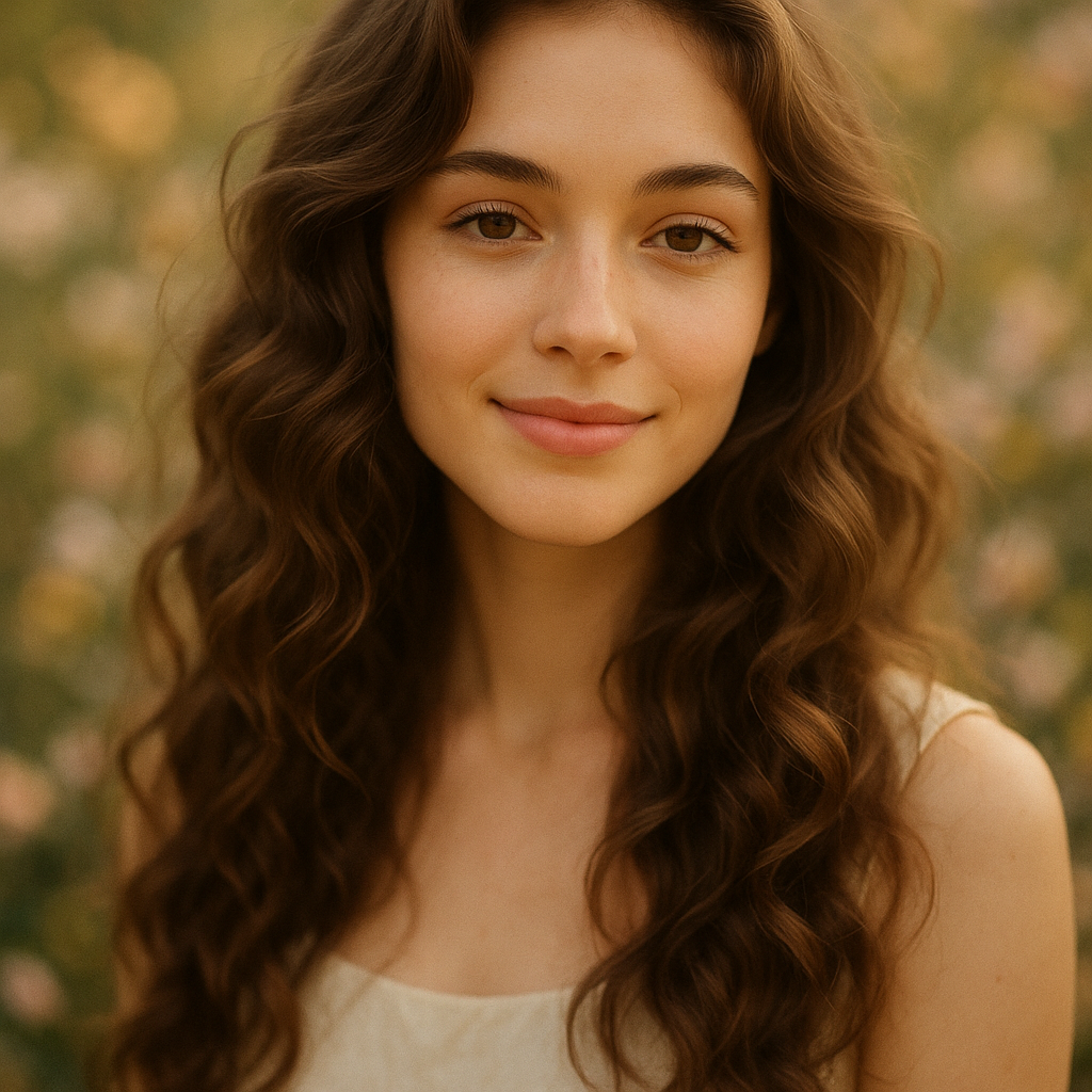 A beautiful girl with flowing natural hair styled …