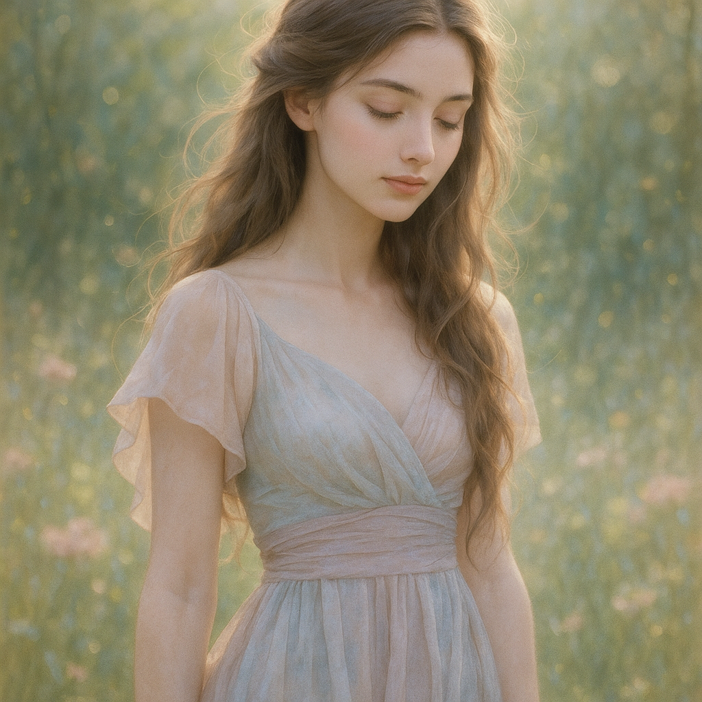 
									A beautiful young woman with delicate features, lo…