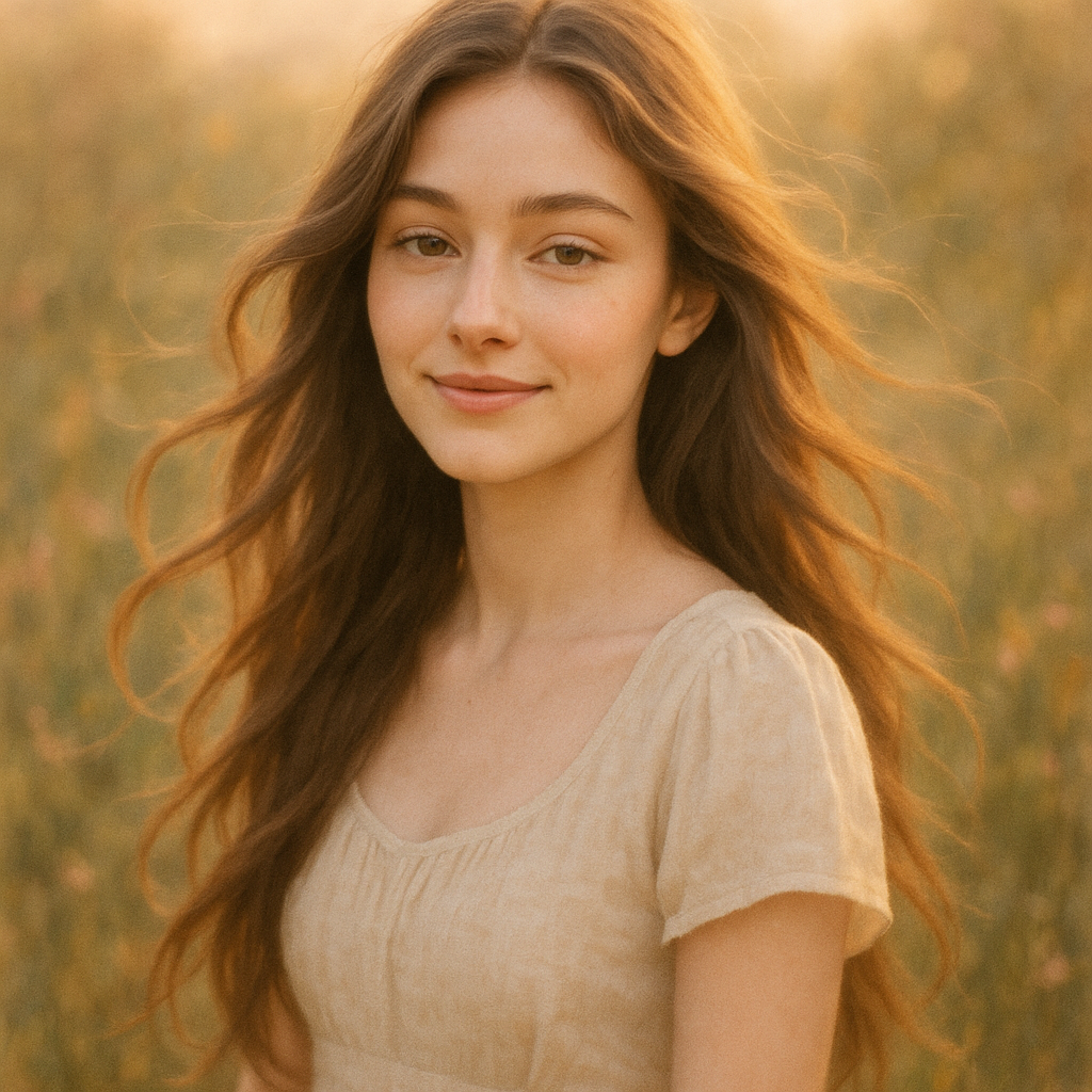 
									A beautiful young woman with delicate features, lo…