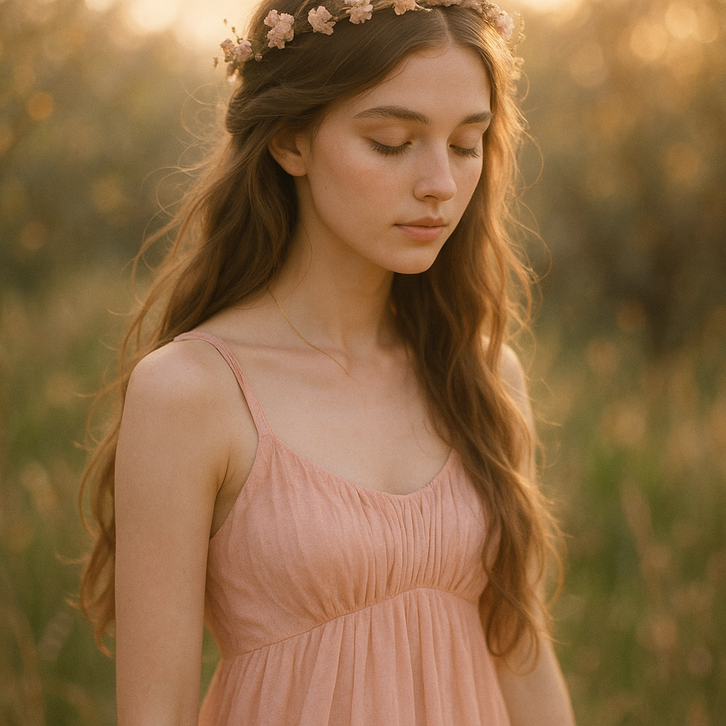 
									A beautiful young woman with delicate features, lo…