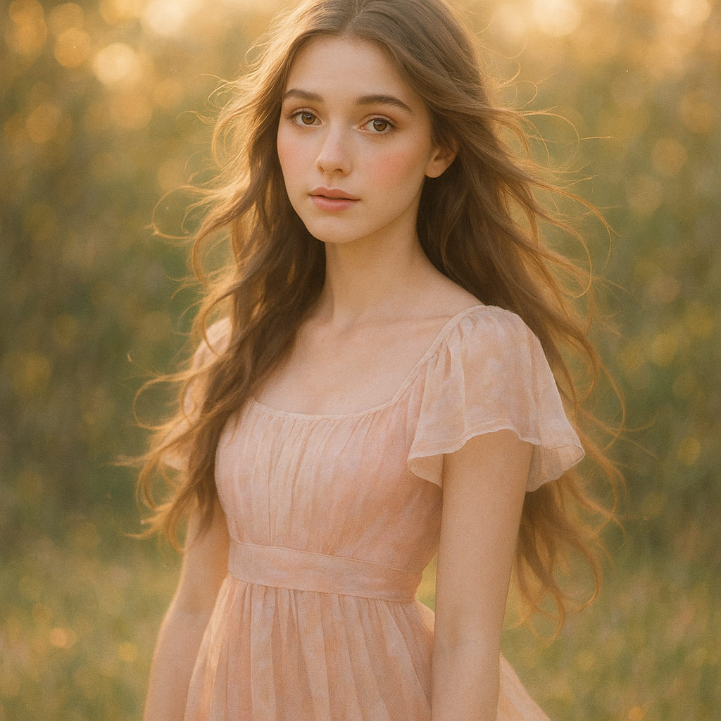 
									A beautiful young woman with delicate features, lo…