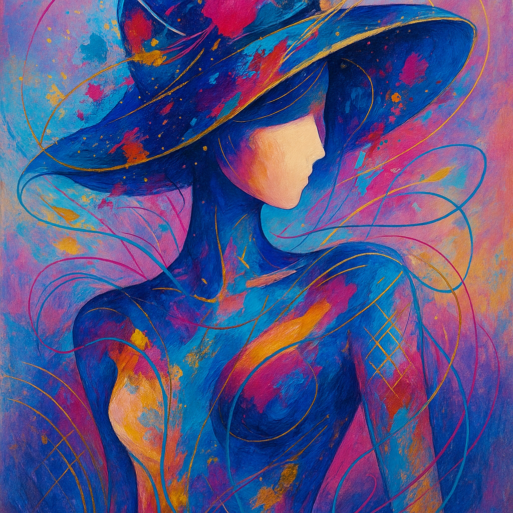 An abstract representation of a female figure wear…