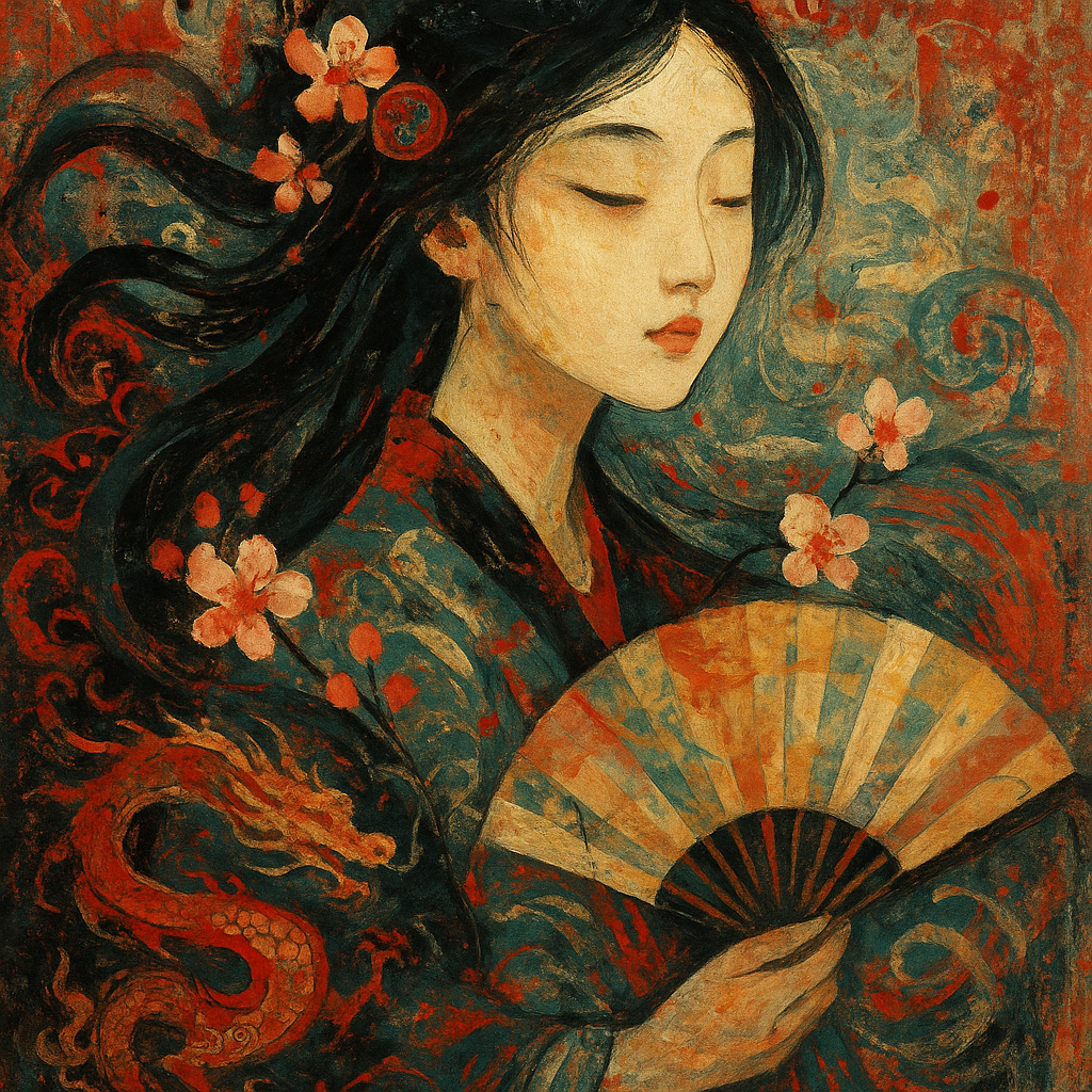 
									An abstract depiction of a Chinese girl, blending …