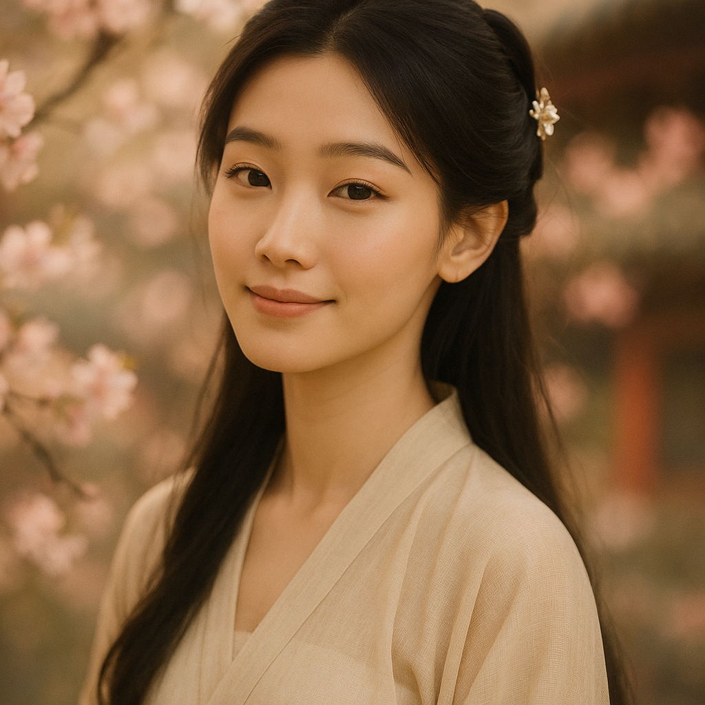 A beautiful Chinese girl with soft, elegant featur…