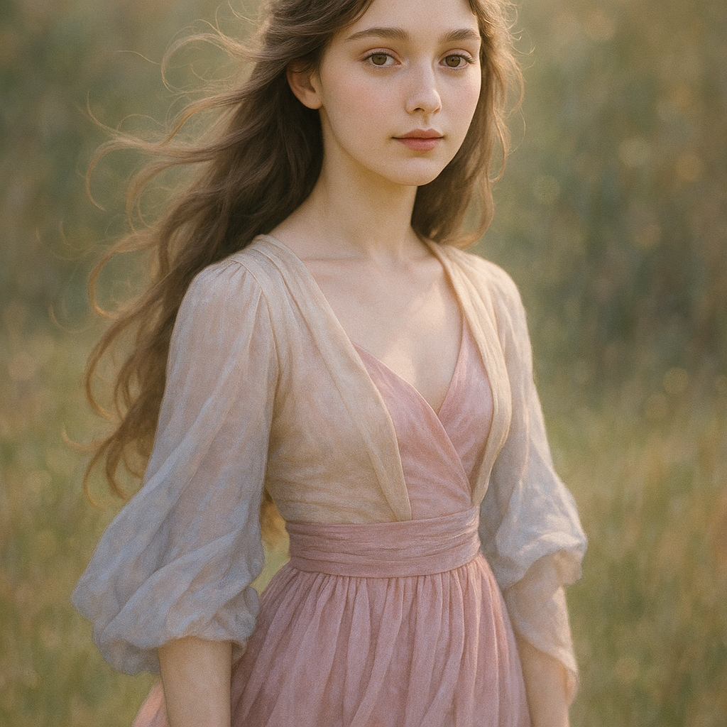 
									A beautiful young woman with delicate features, lo…