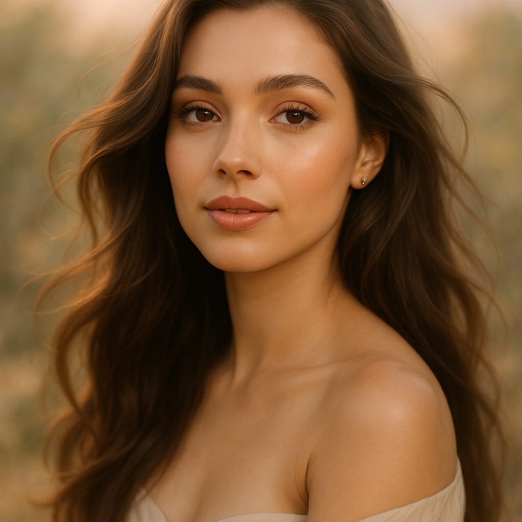 
									A portrait of a beautiful young woman with radiant…