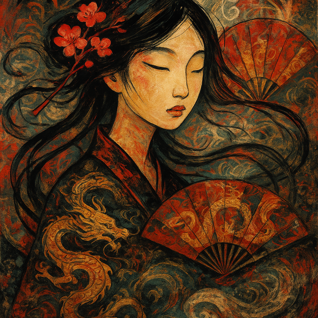 
									An abstract depiction of a Chinese girl, blending …