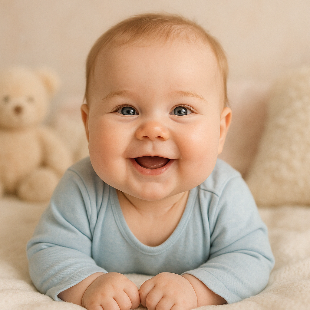 A close-up image of a baby, around 6-12 months old…