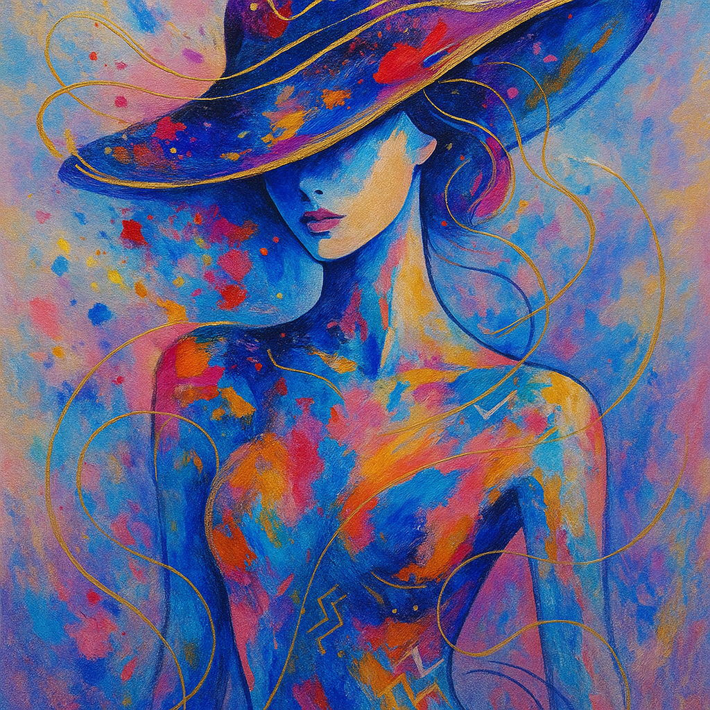 An abstract depiction of a female figure wearing a…