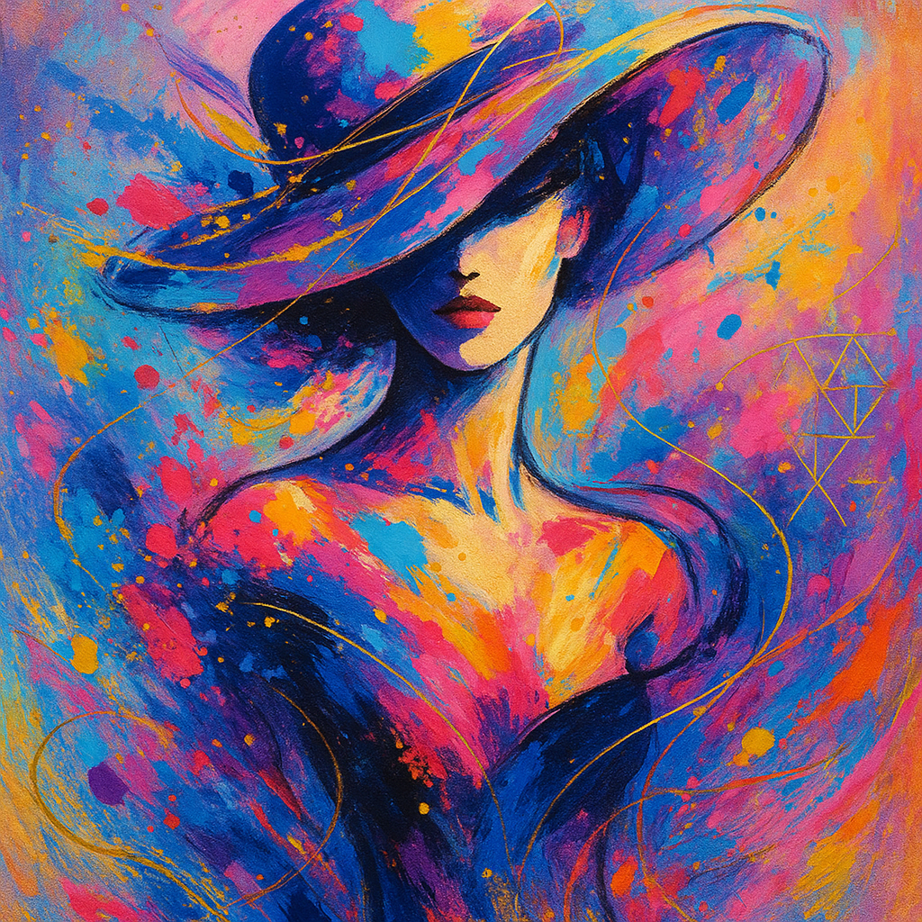 
									An abstract depiction of a female figure wearing a…