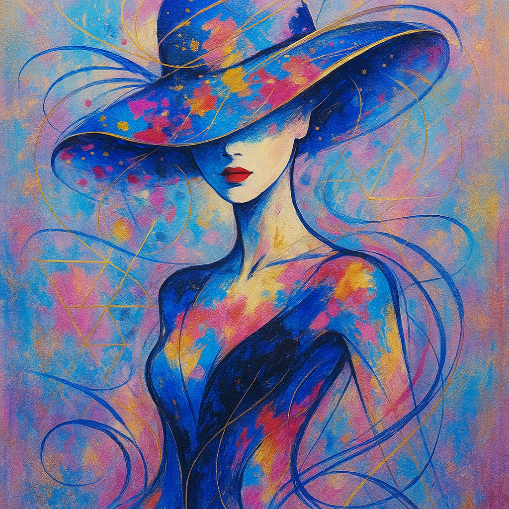 An abstract depiction of a female figure wearing a…