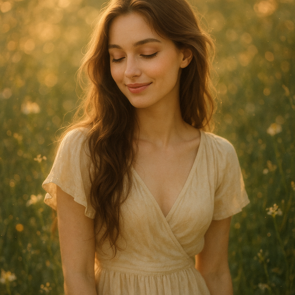 
									A beautiful young woman with delicate features, lo…