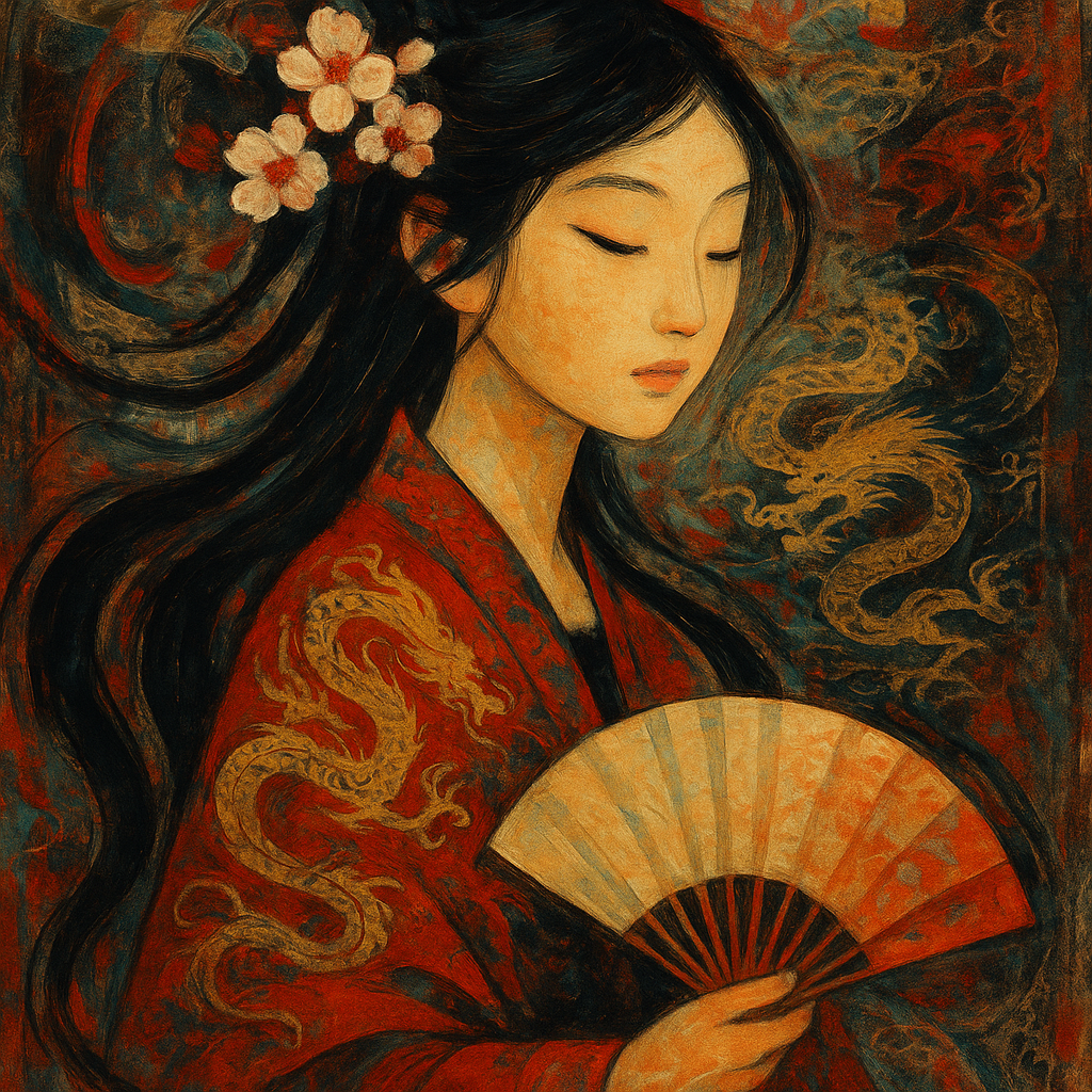 An abstract depiction of a Chinese girl, blending …